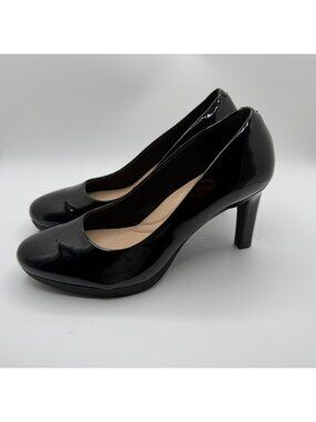 Clarks Ambyr Braley Pumps Women Size 7.5M Black Patent Leather Platform Heel